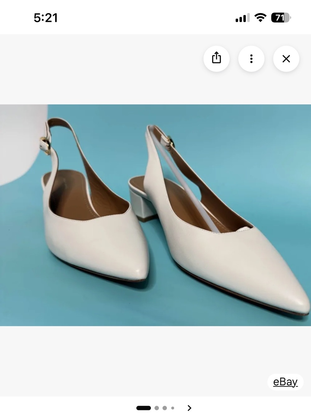 Mansur Gavriel White Leather Pointed Slingback Chunky Heel Pumps 
Size 37